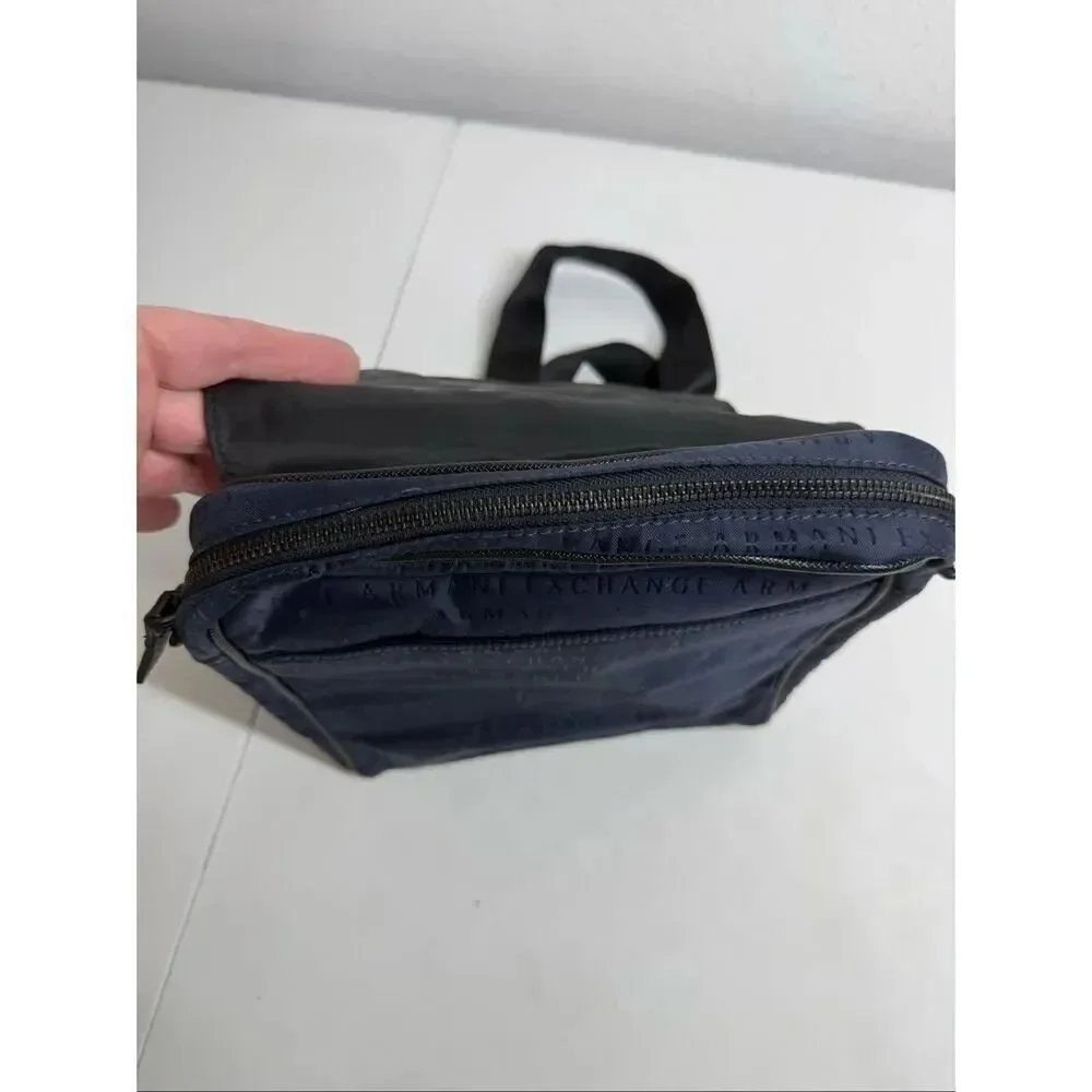 Armani Exchange Mens Blue Black Adjustable Strap Messenger Bag Magnetic Closure